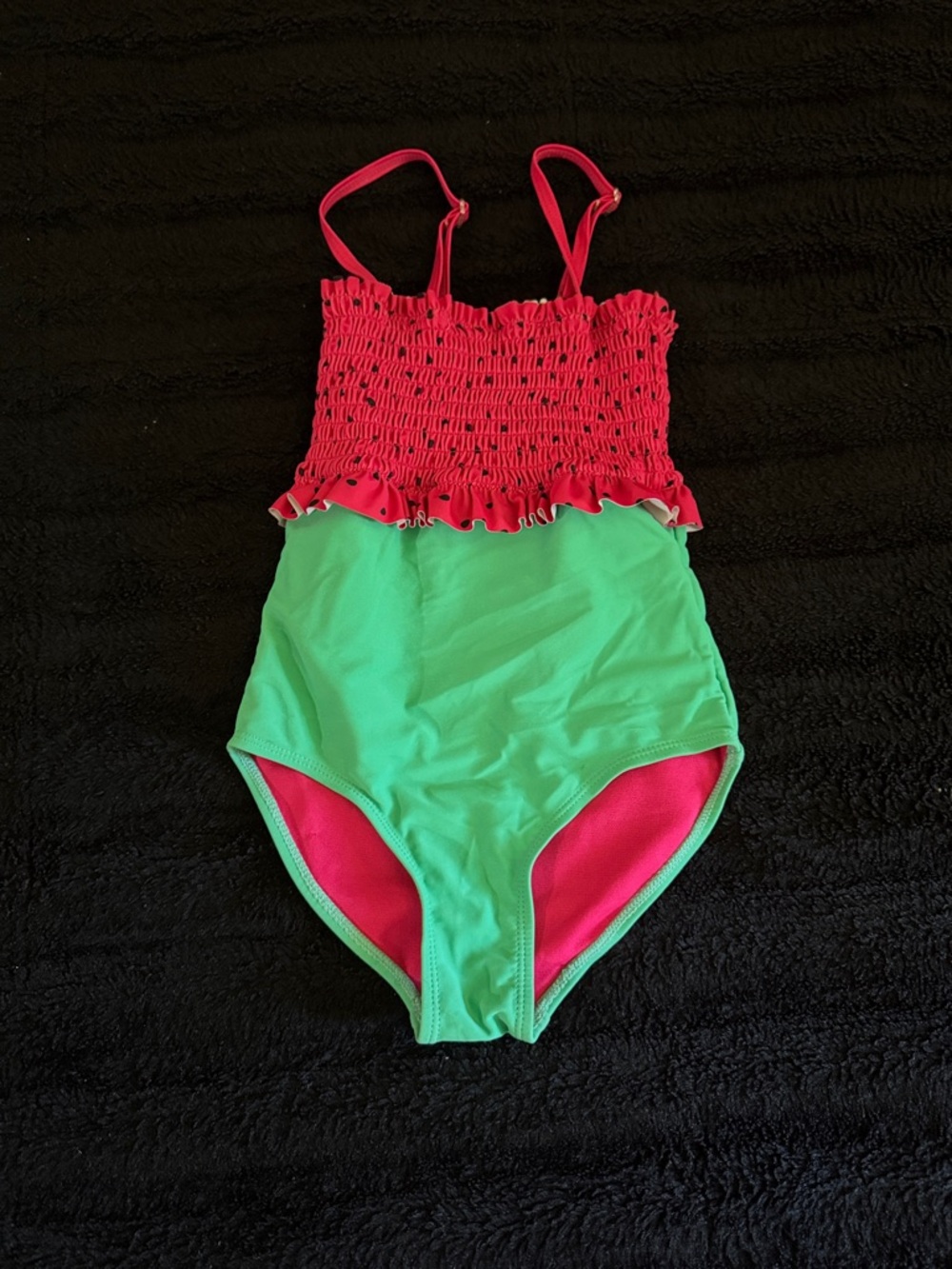 Kids Green and Pink Smocked One-Piece Swimsuit